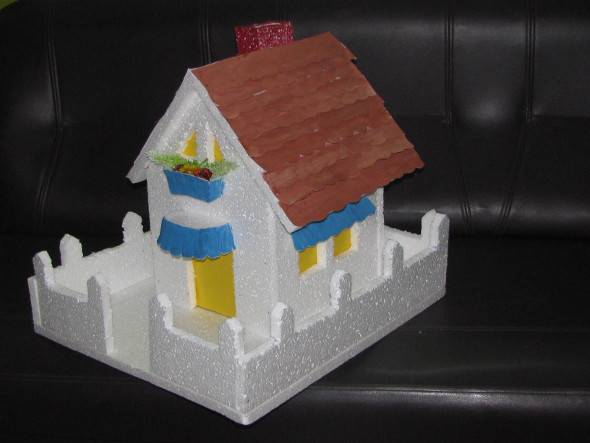 Thermocol House with paper roof and colors